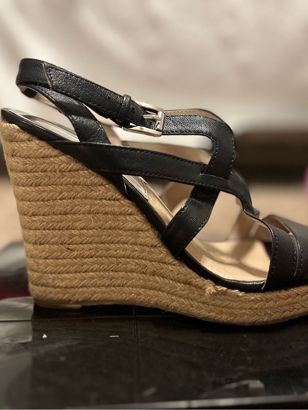 MICHAEL Michael Kors Black Leather Strappy Wedge Sandals - Picture 5 of 5